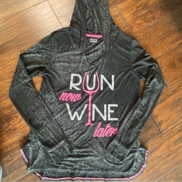 EVCR “Run Now Wine Later” Burnout Hoodie Sweatshirt - Picture 2 of 10